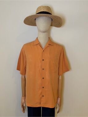 Tommy Bahama Orange 100% Silk Hawaiian Shirt S